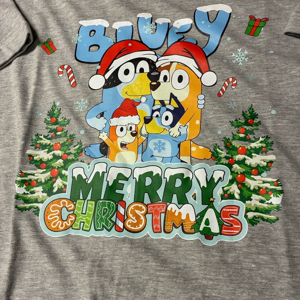 Sz M New W/O Tag Bluey Family Merry Christmas Shirt Family Mom Dad Muffin Grey